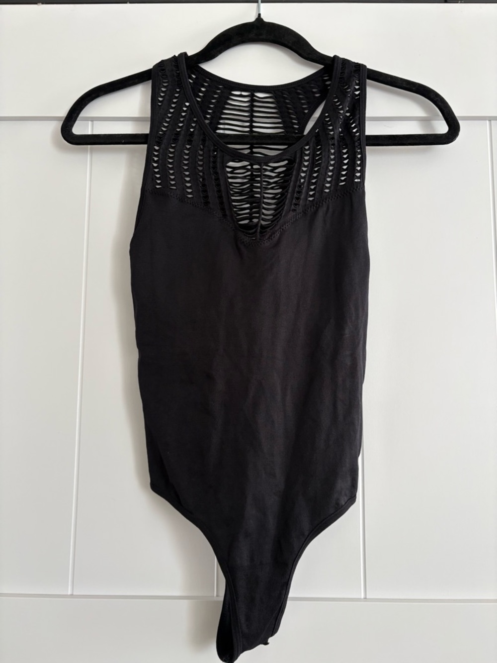 VENUS Black Sleeveless Crochet-Back Bodysuit